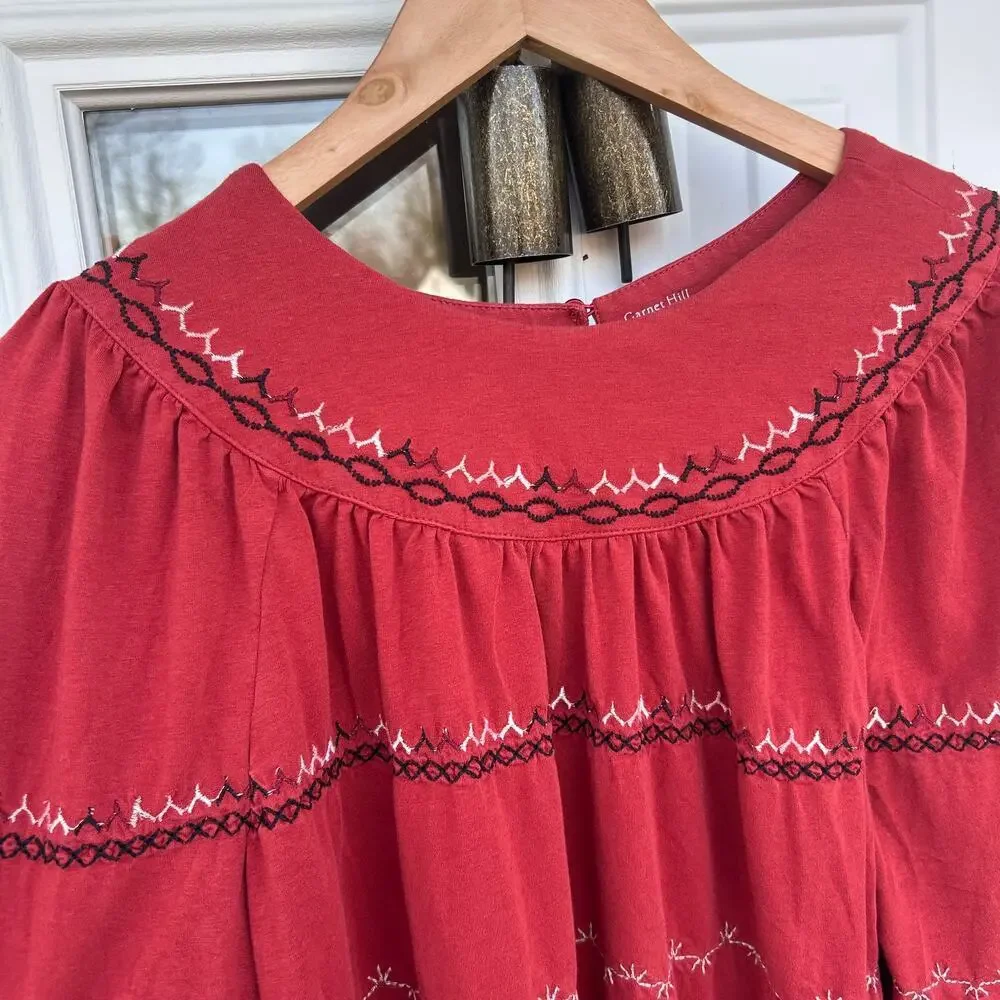 Garnet Hill Dahlia Burnt Orange Boho Embroidered Long Sleeve Top Blouse Small - Picture 3 of 7
